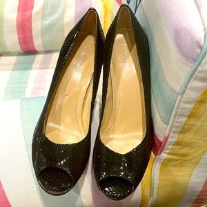 EUC Calvin Klein black leather platform peep pumps!